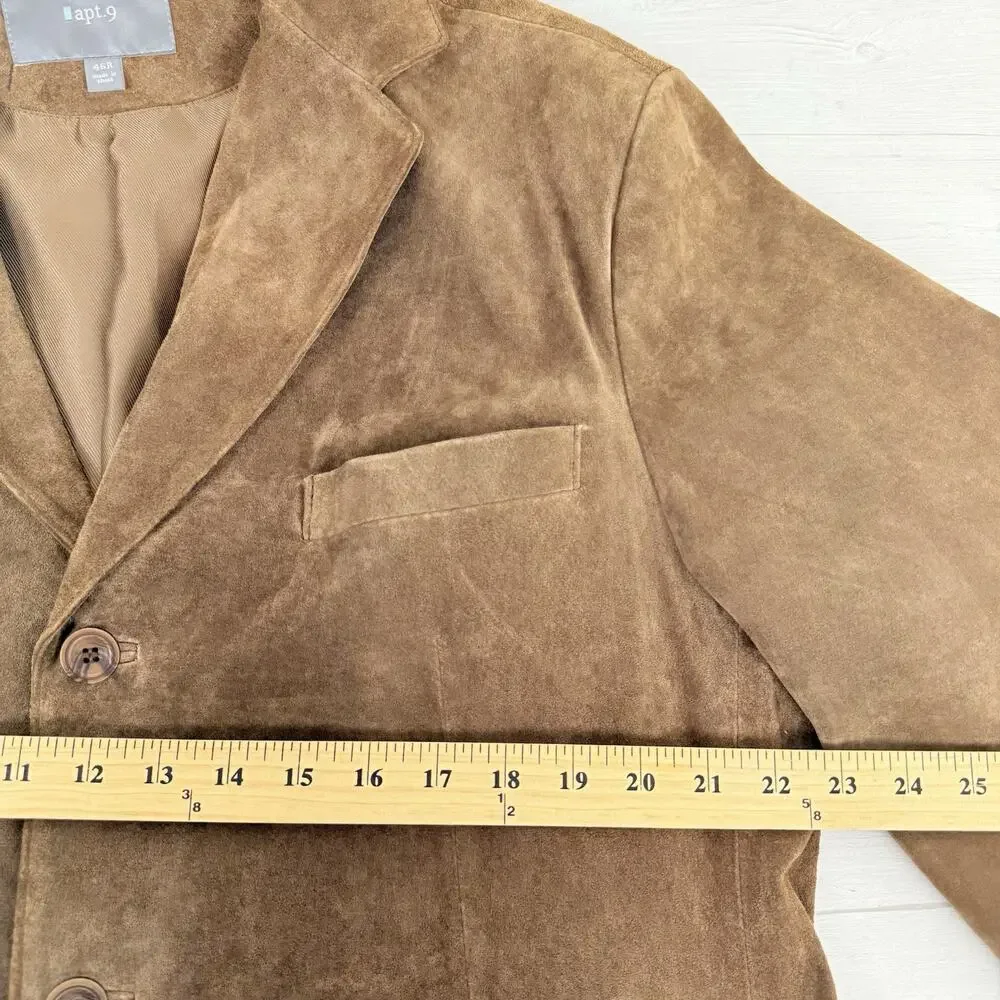 Apt.9 Suede Leather Sport‎ Coat Blazer Men Size 46 R Brown Western Pockets